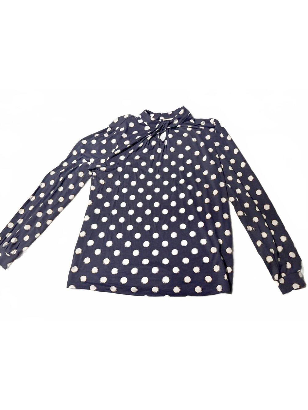 Boden Navy Polka Dot Supersoft Top Frill Neck pippa twist  US 8